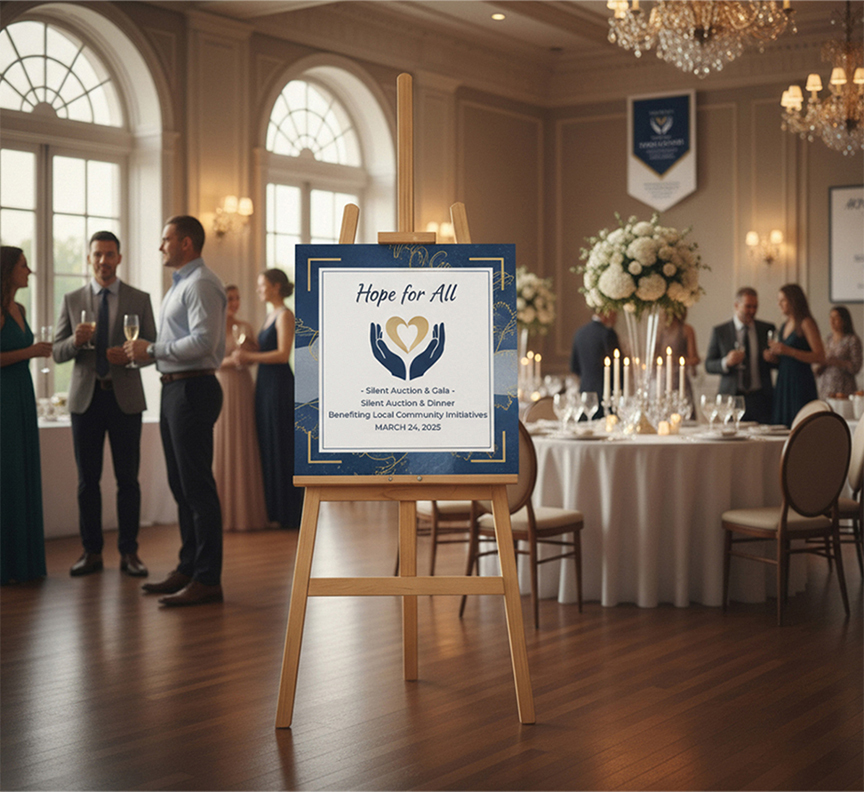 Charity Fundraiser Easel With Printed Sign