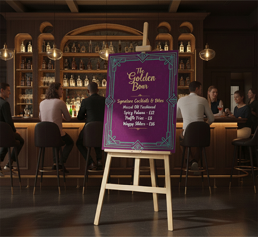 Restaurant Wooden Easel With Printed Menu Board