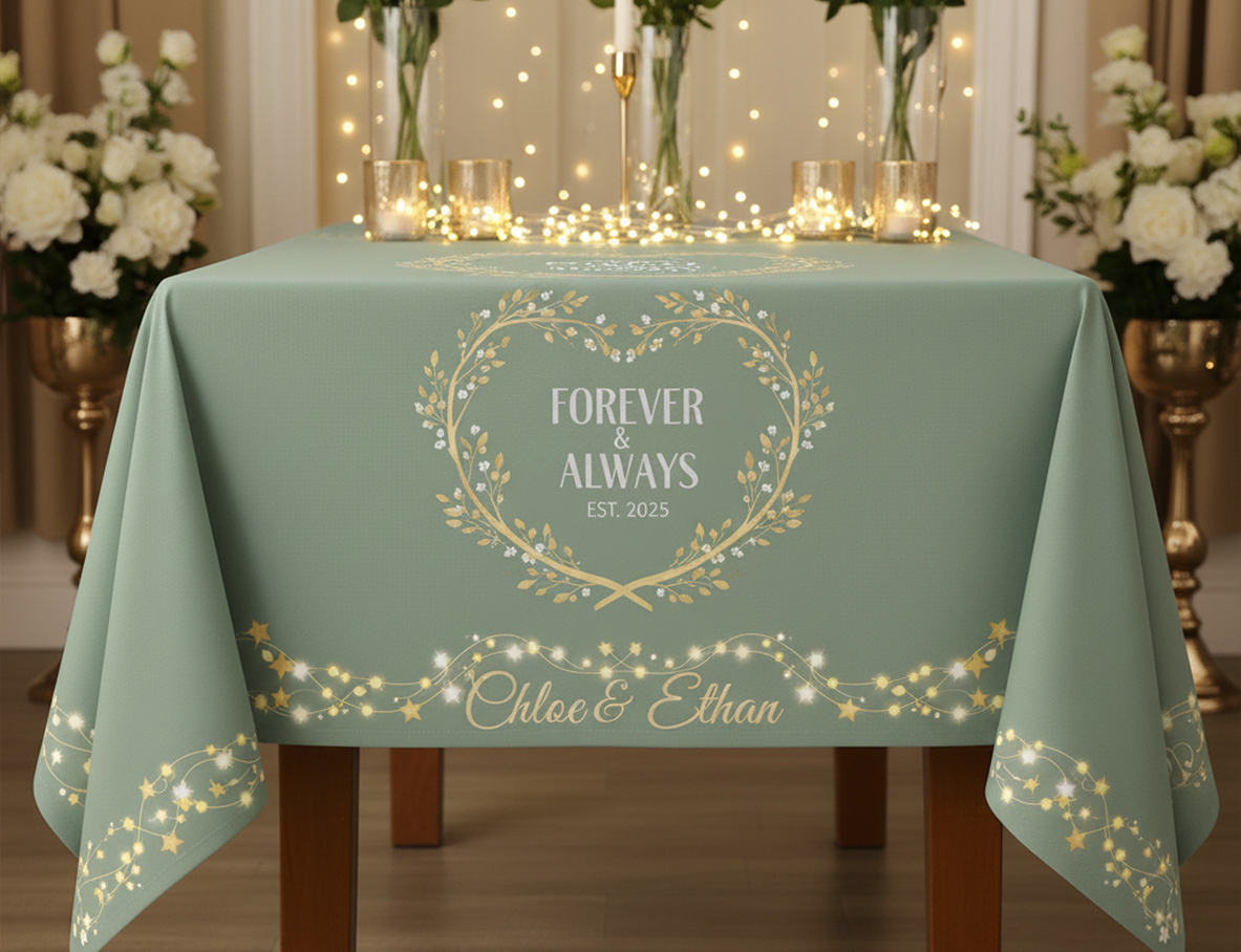 Personalised Printed Engagement & Anniversary Tablecloths & Covers