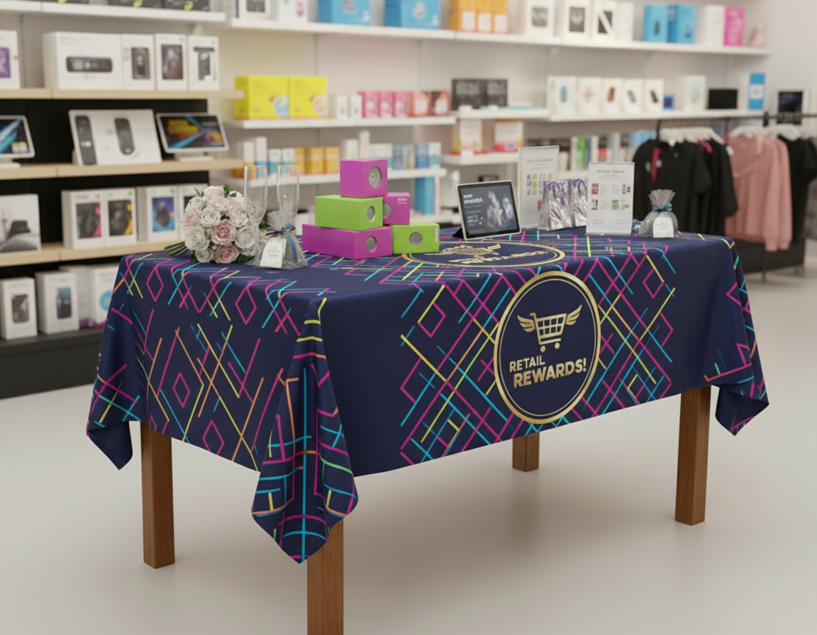 Custom Printed Retail Store Tablecloths & Covers